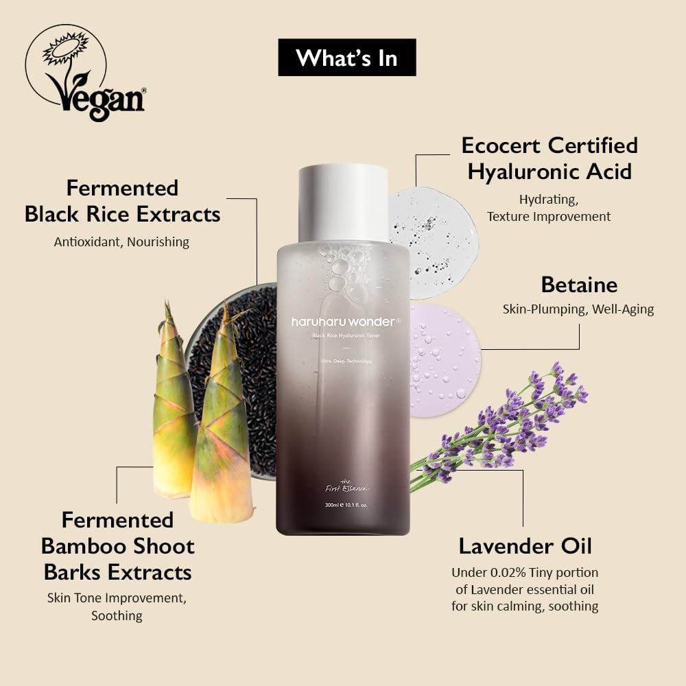 Wonder Black Rice Hyaluronic Toner, Deep Hydration, Glass Skin, Hyaluronic Acid, Lavender Oil, Skin Plumpling, Korean Skincare, Vegan, Cruelty-Free, 10.1 Fl.Oz